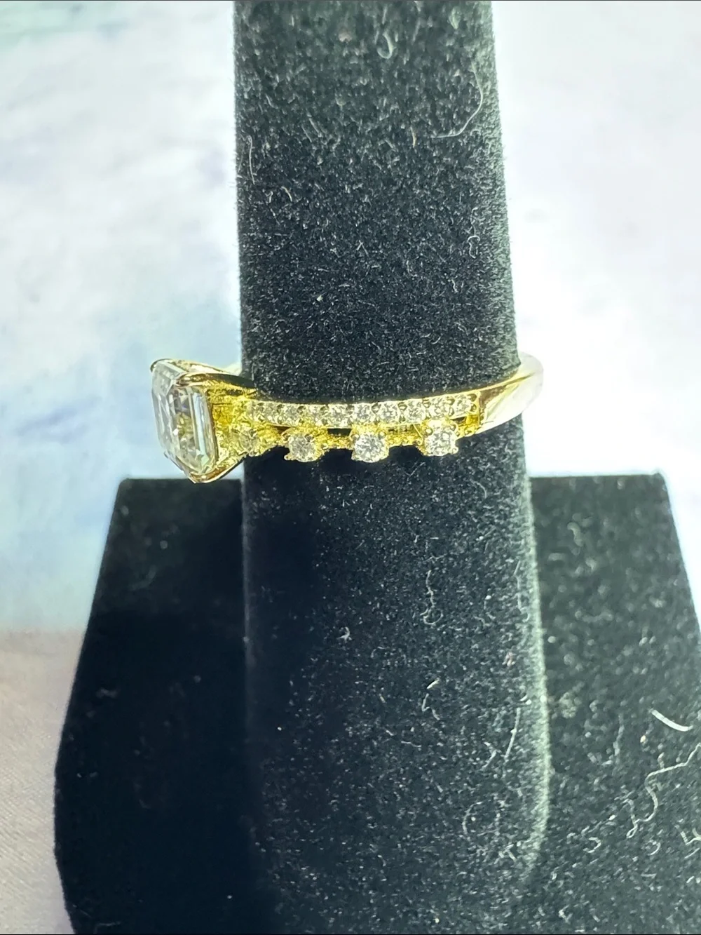 925 Silver Gold-Tone Asscher Cut 1.44 CTW  Moissanite Ring with double band